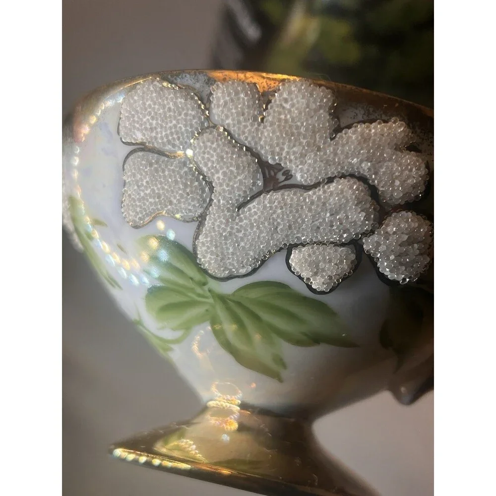 Vintage Japanese Moriage Beaded Lusterware Tea Cup Saucer Victoria Ceramics